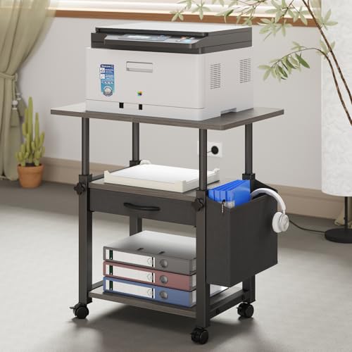 YAOHUOO 22"x15" Large Printer Stand with Drawer, 3-Tier Rolling Table Cart - color: Gray, size: 3-Tier