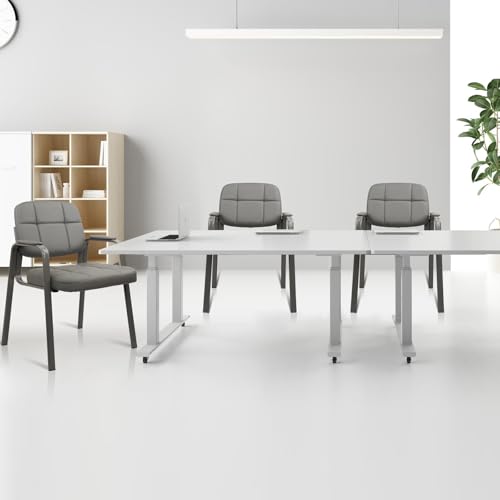 CLATINA Waiting Room Chairs No Wheels Set of 2, Stationary Leather Office Reception Guest Chair with Padded Arms for Elderly Desk Conference Room Lobby Table Side Salon, Grey - color: Grey, size: 2 Pack