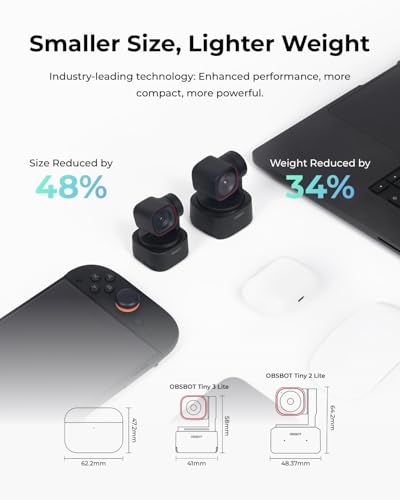 OBSBOT Tiny 3 Lite AI-Powered Spatial Audio 4K Webcam, W Smart Remote 2 - style: Tiny 3 Lite remote