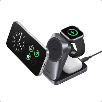 Anker Prime 25W Qi2.2-Certified Palm-Sized 3-in-1 Foldable MagSafe Charger | Travel-Ready Charging Station, AirCool Wireless Charger for iPhone 17, Apple Watch, AirPods (Adapter Included, Non-Battery) - color: Phantom Gray