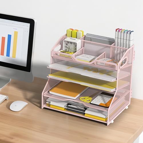 YINGHUA 5-Tier Mesh Desk Organizer, Letter Tray - Pink - color: 5 Tier-pink
