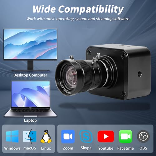 MOKOSE USB Camera 4K,USB3.0 Manual Focus Webcam with 5-12mm Varifocal Lens, IMX678 1/1.8" 8MP Sensor Support YUY2,Web Camera for Desktop Computer Laptop - size: With 5-12MM Varifocal Manual Lens