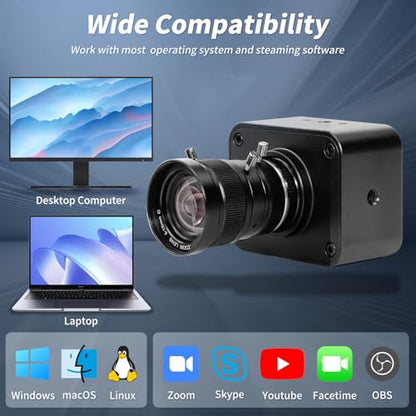 MOKOSE USB Camera 4K,USB3.0 Manual Focus Webcam with 5-12mm Varifocal Lens, IMX678 1/1.8" 8MP Sensor Support YUY2,Web Camera for Desktop Computer Laptop - size: With 5-12MM Varifocal Manual Lens