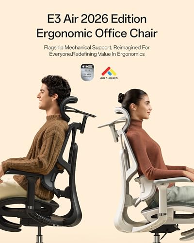 Hbada E3 Air 2026 Ergonomic Office Chair, 3-Zone Lumbar Support, Comfy Home Office Chair with Auto Recline, 4D Headrest & Armrests, 140° Tilt for Work & Relax, Grey with Footrest - color: Ash Gray