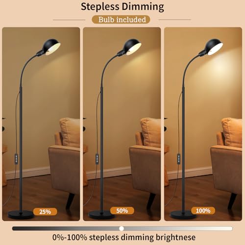 Ruiever Floor Lamp with Flexible Gooseneck and Height Adjustable，Standing Lamp Include Dimmer LED Bulb，Ideal Tall Lamp with Dimmer and Timer Switch for Reading,Bedside and Living Room (Black) - color: Black