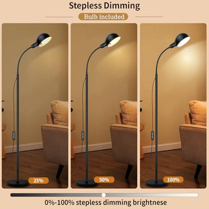 Ruiever Floor Lamp with Flexible Gooseneck and Height Adjustable，Standing Lamp Include Dimmer LED Bulb，Ideal Tall Lamp with Dimmer and Timer Switch for Reading,Bedside and Living Room (Black) - color: Black
