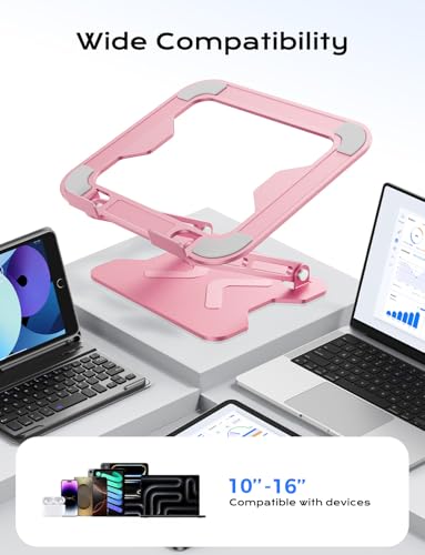 JCZT Adjustable Laptop Stand for Desk, Metal Foldable Laptop Riser, Pink | Ergonomic Portable Laptop Stand, Ventilated Cooling Computer Notebook Holder for MacBook Air Pro, All 10-16'' Laptops - color: Pink