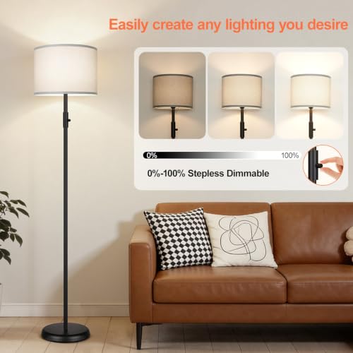 Floor Lamp Simple Design with Shade, Small Tall Lamps for Living Room Bedroom Office Dining Room Kitchen, Black Pole Lamp-Gray - color: Black-Gray Linen Shade