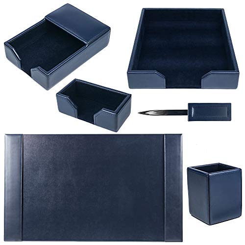 DACASSO Bonded Leather Desk Set - Luxury Leather Desk Pad & Desk Organization Essentials (Navy Blue, 6 Piece) - color: Navy Blue, style: 6 Piece