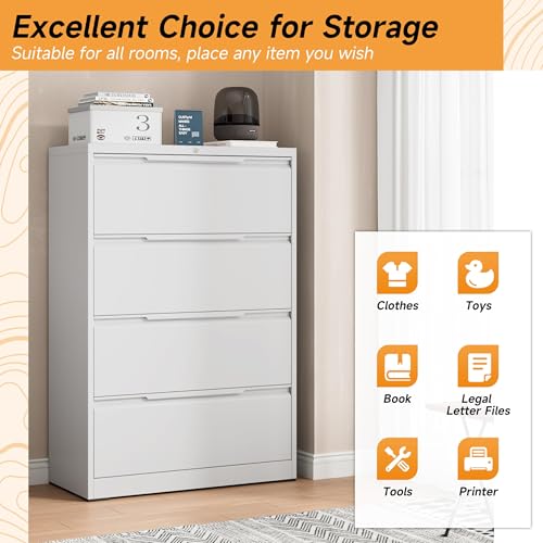 Bestoo 4 Drawer File Cabinet, Metal Lateral Filing Cabinet with Lock - color: White, size: 4 Drawer 15.7" D x 35.4" W x 51.8" H