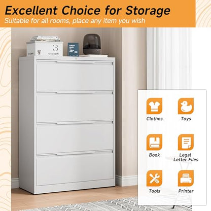 Bestoo 4 Drawer File Cabinet, Metal Lateral Filing Cabinet with Lock - color: White, size: 4 Drawer 15.7" D x 35.4" W x 51.8" H