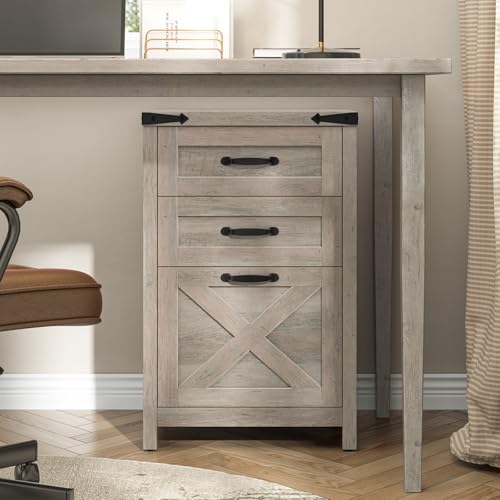 Small Farmhouse File Cabinet with 2 Drawers for Home Office, Rustic Grey | Halitaa Vertical Filing Cabinet Fits Letter and A4 Size, Farmhouse Printer Stand, Under Desk Wooden File Cabinet - color: Rustic Grey, size: 3 Drawers