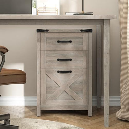Small Farmhouse File Cabinet with 2 Drawers for Home Office, Rustic Grey | Halitaa Vertical Filing Cabinet Fits Letter and A4 Size, Farmhouse Printer Stand, Under Desk Wooden File Cabinet - color: Rustic Grey, size: 3 Drawers