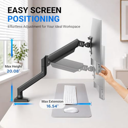 GRIFEMA Gas Spring Monitor Mount for 13-32", Single Monitor Arm | Full Motion 360 Rotate Swivel Tilt, Up to 19.8 Lbs, VESA 75/100mm, Easy Install, Monitor Stand for Home Office Gaming - size: Single Arm