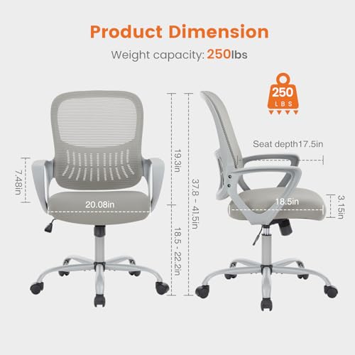 Sweetcrispy Executive Home Office Chair, Mesh Office Chair, Grey - color: Grey, size: 18.5"D&Fixed Arm-Plus