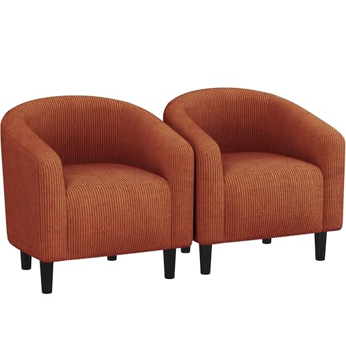 Yaheetech Compact Corduroy Accent Chairs Set of 2 for Bedroom, Brick Red | Compact Cozy Barrel Chairs with a Curved Silhouette, Upholstered Furry Armchair for Small Spaces, Living Room Bedroom Corner - color: Brick Red (Corduroy), style: without Ottoman
