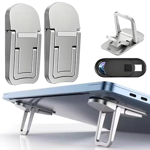 2PCS Laptop Stand Portable,Adjustable Laptop Riser, Ergonomic Cooling Mini Invisible Notebook Stand Riser for Desk Computer Keyboard MacBook Universal 10-17 Inch (Silver) - color: Silver