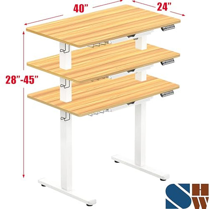 SHW 40-Inch Electric Height Adjustable Standing Desk w/Drawer, Oak - color: Oak, size: 40-Inch