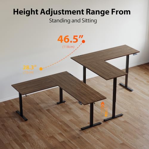 Agilestic 76 x 61 Inch L Shaped Electric Standing Desk, Dark Walnut - color: Dark Walnut, size: 75x61 Inch