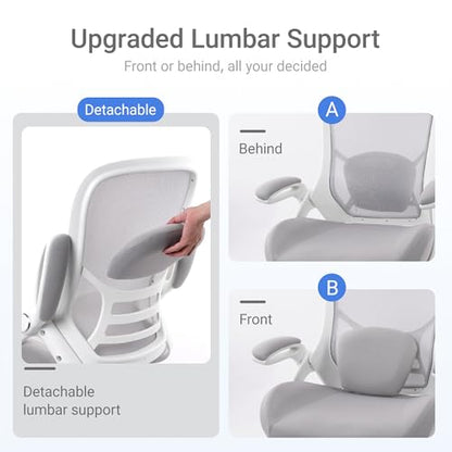 HYLONE 400lbs Heavy Duty Office Chair, Computer Desk Chair Grey | Office and Home, 5" Thickened Seat, Ergonomic with Adjustable Armrests, Mesh Executive Chair - color: White & Grey