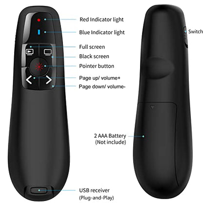 Wireless Presentation Clicker for Google Slides: 100ft Range | Ultra-Bright 656ft Red Pointer | Battery Powered - Plug & Play USB Presenter Remote with Volume & Black Screen for Mac Win PPT Keynote - style: USB-1 Pack