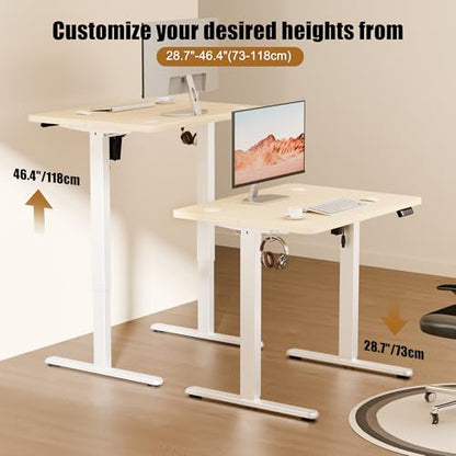 Small Standing Desk, 32"x24" Height Adjustable Sit-Stand, Home Office, Oak | Electric Adjustable Standing Desk, Sit to Stand Computer Office Desk with Splice Board, Memory Preset, Lifts 28.7''-46.5" - color: White Frame-gold Oak, size: 32-inch