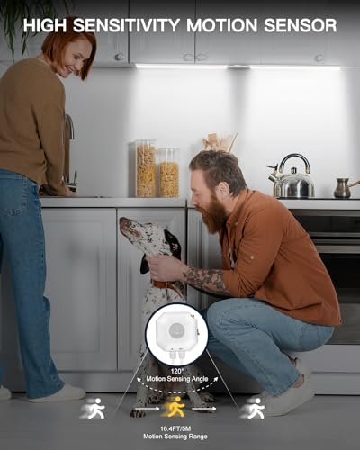 Daymeet Motion Sensor Dimmable 12 Inch Ultra Thin Under Cabinet Lighting, Under Cabinet Lights Plug in, Super Bright LED Lights Bar Under Counter Lights Indoor for Kitchen, Shelf, Closet (3 Pack)