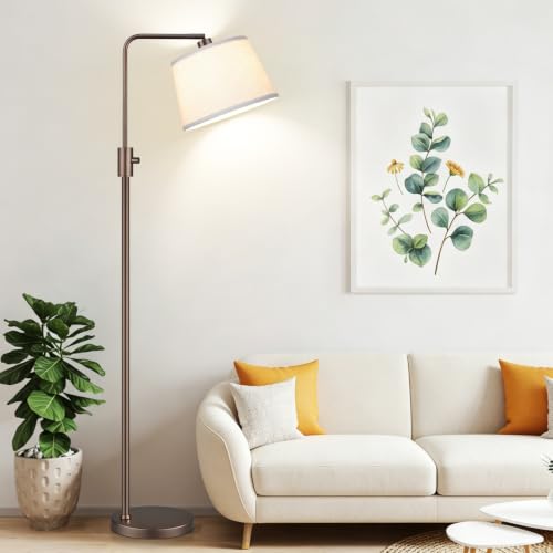 Nintiue [Upgraded] Dimmable Floor Lamp, 1000 Lumens LED Edison Bulb Included, Modern Arc Standing Tall Brown Floor Lamp for Living Room Bedroom Office Dining Room - color: Brown-Beige Linen Shade