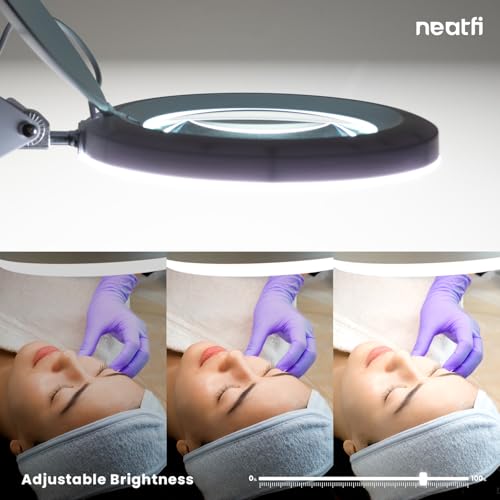 Neatfi LED Magnifying Lamp with Clamp | 2.25x Magnification | 120 SMD LEDs | 1,200 Lumens | 12W | Adjustable Color Temperature Desk Lamp Magnifier (White-3, 5-Diopter) - color: White-3, size: 5-Diopter