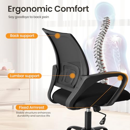 OLIXIS Office Desk Chair, Ergonomic Computer Chair, Lumbar Support | Height Adjustable, Fixed Armrest, Rocking Mode, 360 Swivel, 2 Pack Home, Black - color: Black, size: 2 Pack