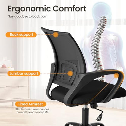 OLIXIS Office Desk Chair, Ergonomic Computer Chair, Lumbar Support | Height Adjustable, Fixed Armrest, Rocking Mode, 360 Swivel, 2 Pack Home, Black - color: Black, size: 2 Pack