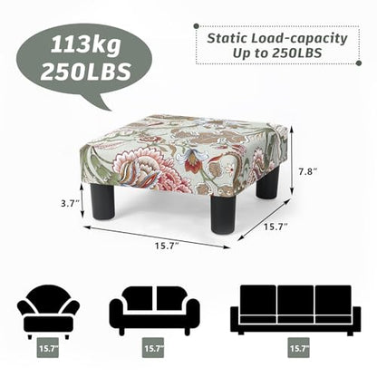 Joveco Small Foot Rest Stool Ottoman, 15" Fabric Square Footstool Upholstered Footrest for Chair, Under Desk, Office, Living Room, Boho Floral - color: Boho Floral