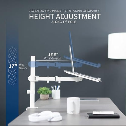 VIVO Single Laptop Notebook Desk Mount Stand, Fully Adjustable Extension with C-clamp, Fits up to 17 inch Laptops, White, STAND-V001LW