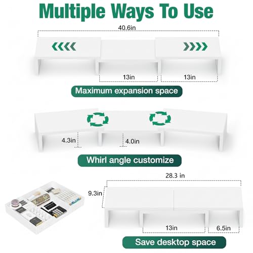 OPNICE Dual Computer Monitor Stand Riser, Desk Organizer with Drawer, Office Desk Accessories & Workspace Organizers for Home Office Supplies, White - color: White