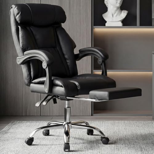 Executive Office Chair with Footrest, Ergonomic Reclining Desk Chair with Lumbar Support, High Back PU Leather Computer Chair with Adjustable Height, 135° Tilt Swivel Rolling Wheels for Home Office