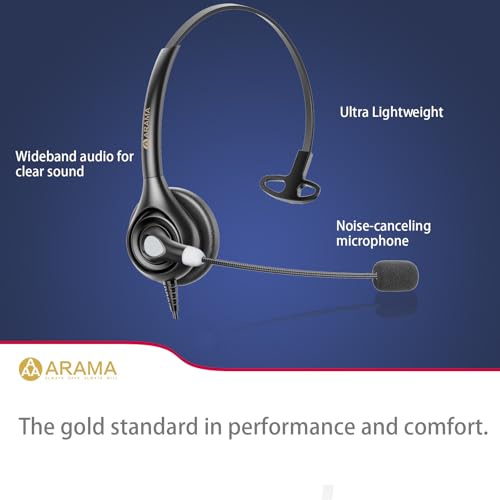 Arama USB Headset with Microphone (A600MONO) – Noise Cancelling, Inline Volume & Mute Control, USB-A & USB-C Compatible for Computer, Laptop, Mac, Zoom, Teams, Skype