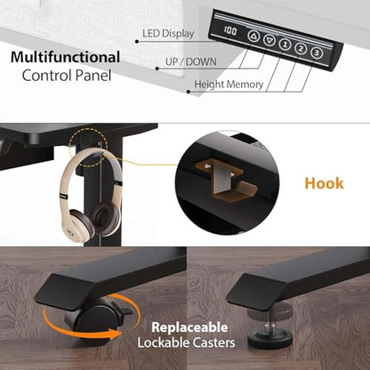 XINYAO Standing Desk with 5 Drawers, 63 x 30 Inch Electric Height Adjustable Stand Up Desk, Ergonomic Table with Storage Larger Desktop, Computer Workstations