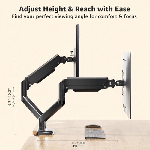 Dual Monitor Arm Desk Mount – Adjustable Gas Spring Monitor Stand for 13”–34” Screens, Full Motion Swivel, Tilt & Rotation, Heavy Duty VESA Mount for Gaming, Programming, and Office Setup - style: Dual Monitor Arm