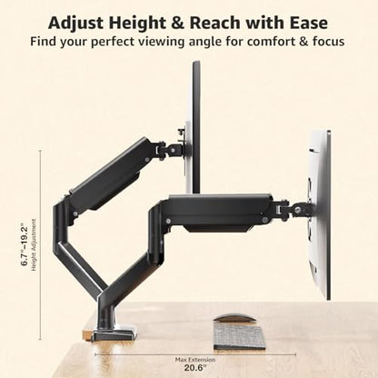 Dual Monitor Arm Desk Mount – Adjustable Gas Spring Monitor Stand for 13”–34” Screens, Full Motion Swivel, Tilt & Rotation, Heavy Duty VESA Mount for Gaming, Programming, and Office Setup - style: Dual Monitor Arm