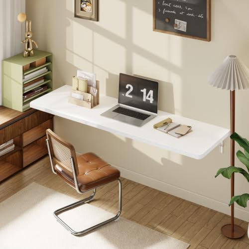 Dogsky Floating Wall Desk 55" x 16" - 400 lbs Heavy Duty Solid Pine - color: White, size: 55" x 16"