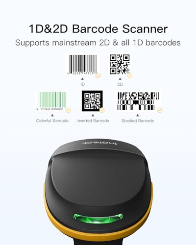 Inateck 2D Barcode Scanner Bluetooth, Barcode Reader with 2.4Ghz Smart Base, Screen Scanning, BCST-54 Black (Pack of 2) - color: Black-BCST54, size: With Smart Base (Pack of 2)