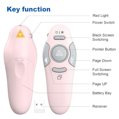 QUI 2 Pack Wireless Presenter PowerPoint Clicker, USB, Pink | RF 2.4G USB Presentation Clicker,Support PowerPoint, Google Slides, Keynote, Compatible with Windows & Mac - color: Pink, style: USB