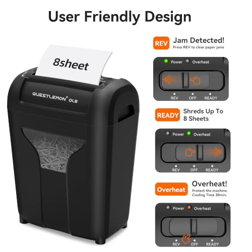 8-Sheet Paper Shredder for Home, Cross Cut Shredders, P-4 Ultra Security, 4 Gal Bin, Shred Quietly for Shred for Credit Card, Mail, Staples, <58 dB(OL8)