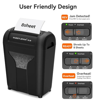 8-Sheet Paper Shredder for Home, Cross Cut Shredders, P-4 Ultra Security, 4 Gal Bin, Shred Quietly for Shred for Credit Card, Mail, Staples, <58 dB(OL8)