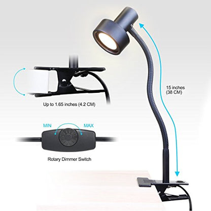 O’Bright Luxor - Dimmable LED Desk Lamp with Gooseneck (Black-Clip on) - color: Black-Clip on