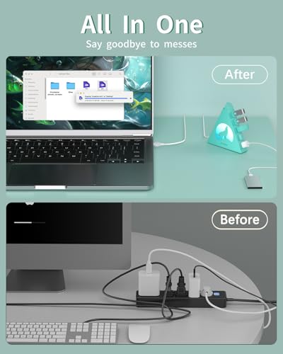 Green 7-Port USB 3.0 Hub,Vertical USB Hub Tower with RGB Lighting & 5Gbps Data Speed, 2FT Cable - Gaming USB Hub Splitter for PC, Desktop, Laptop, PS5, Xbox, Flash Drives - color: Green