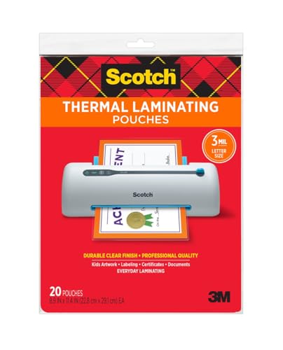 Scotch Thermal Laminating Pouches, Letter Size Laminating Sheets 8.9 x 11.4-Inches, 3 mil thick, 20-Pack, Clear | 3 mil thick, 20-Pack - size: 20-Pack