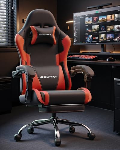 Dowinx Ergonomic Gaming Chair with Footrest & Massage Lumbar, 2D-Linkage Armrests for Computer Chair 330lbs with Headrest Pillow for Office, Home, Streaming and Long Gaming Sessions, Red - color: Red