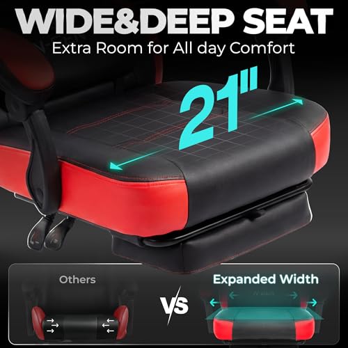 N-GEN GAMING Gaming Chair Big and Tall Computer Heavy Duty Office Desk Chair with Footrest Ergonomic Lumbar Support High Back Recliner for Adults (Red) - color: Red