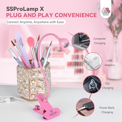 SAVILAND Gooseneck U V Light for Nails Flash Cure Gel Lamp with Desk Clip | 10s fast curing, LED UV dual light, Salon grade, Manicure use, Gel nail polish & nail tips curing tool, Pink - color: Pink